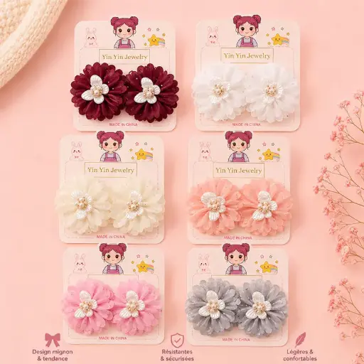 [HC58-3]  Barrettes Fleur Perle HC58-3
