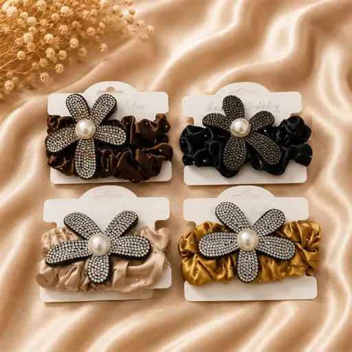 [HC40-3] Chouchous Fleur Strass & Perle HC40-3