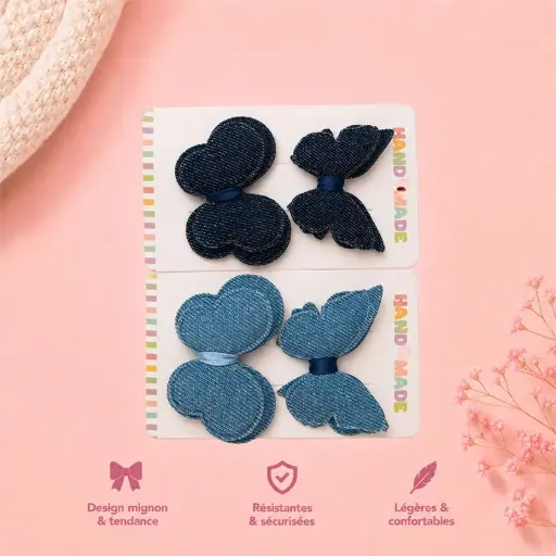 [HC64-2] Barrettes Jeans Papillon