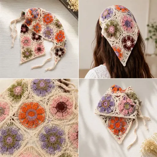 [HC47-1] Bandana Crochet Floral HC47-1